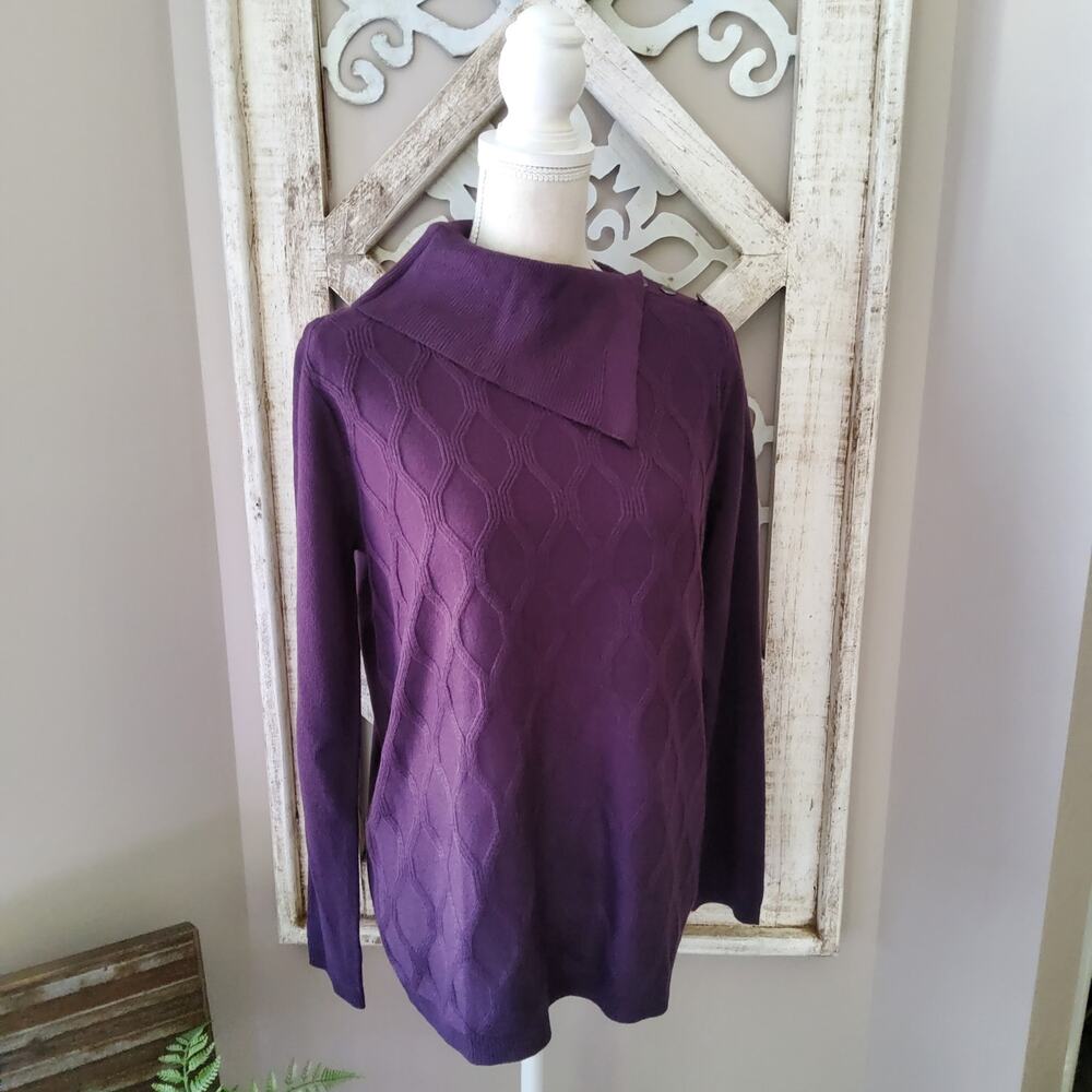 Nappa Valley Minimalist Grunge Shadow Purple Asymmetrical Drape Neck Sweater S